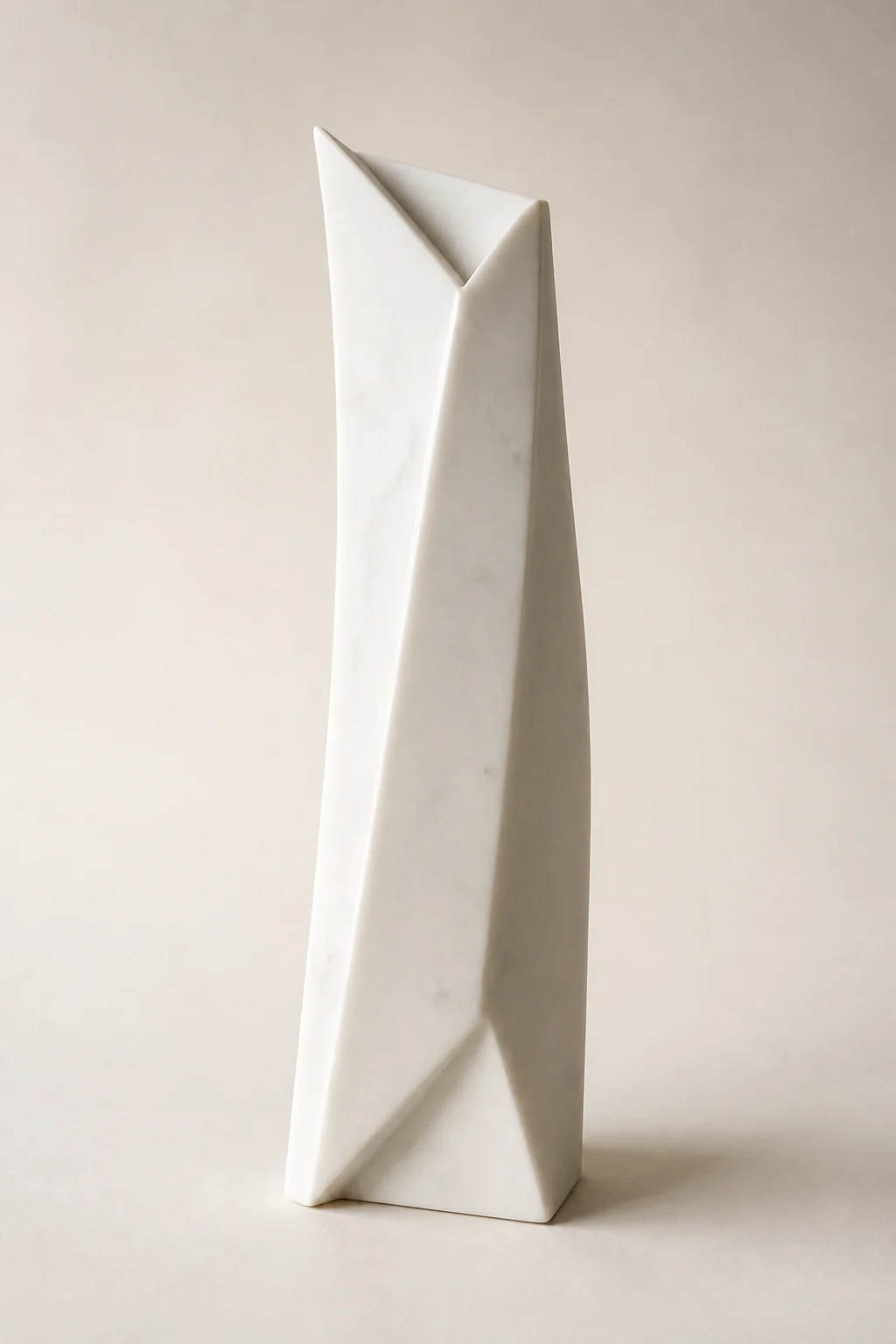 Folded Form sculptural object in white marble