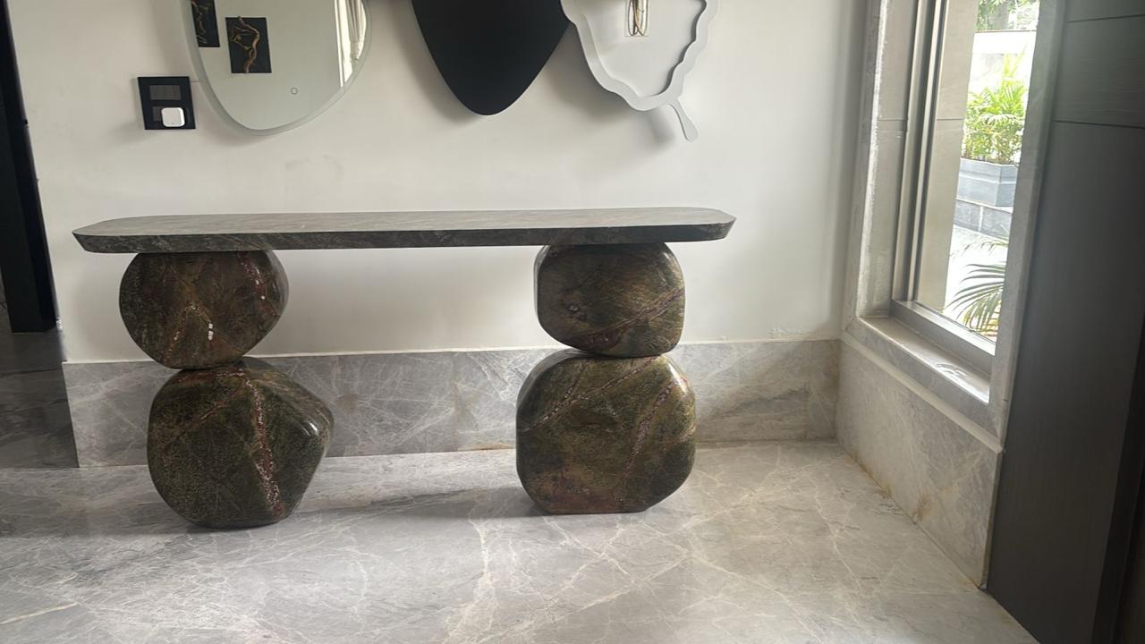 Completed Udaipur Green Marble console installed in a private London residence